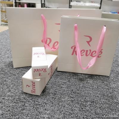 China White Ribbon BIODEGRADABLE Handle Low Cost Gift Carrier Packaging Custom Logo Print Design Luxury Paper Shopping Bag for sale