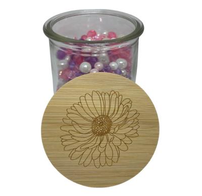 China Non Spill Custom Wood Lid With Laser Engraved Flower Logo For Candle Jar for sale