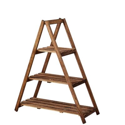 China Wooden Handmade Patio Rose Flower Stand 3 Tier Corrosion Resistance Vintage Foldable Ladder Design for sale