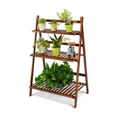 China Wooden Corrosion Resistance Brown Plant Pot Modern Simple Handmade Bamboo Foldable Flower Stand for sale