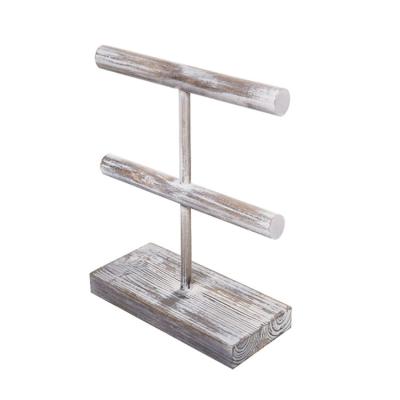 China Classy Handmade 2-Tier Vintage Torched Luxury Handmade Wooden Bracelet Jewelry Display Stand for sale