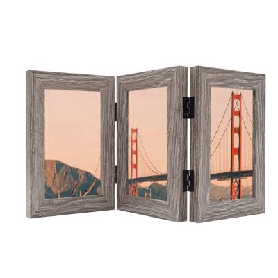 China Eco-Freindly Rustic Style Folding Standing Three Picture Table Display Wooden Picture Frame for sale