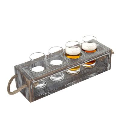 China Rustic Eco-Freindly Wooden Macram Cartel Decoration Beer Burnt Flight Serving Tray Plate Glass for sale