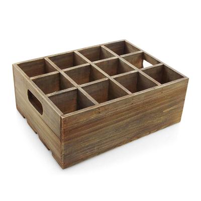 China Eco-Freindly Cheap Price Rustic Price Nature Color 12 Compartment Bottle Serving Wooden Crates for sale