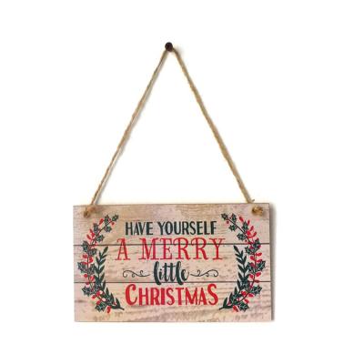 China Rectangle American Rustic Elegant Christmas Ornaments Home Decoration Hanging Wooden Sign for sale