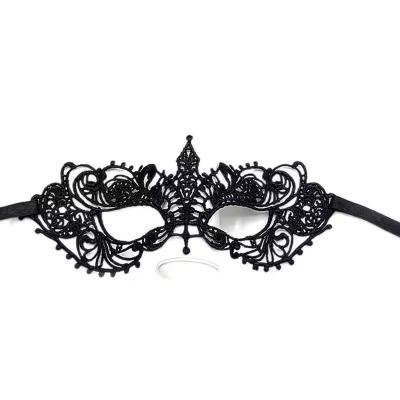 China Elegant Decoration Fancy Dress Masks Black Polyester Party Masks With Satin Ribbon Earloops for sale