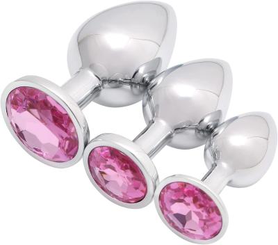 China Silver Color Aluminum Alloy Anal Plugs Ana Butt Toys With Round Crystal Diamond Decoration For Sex Games for sale