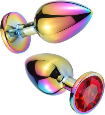 China Cool Rainbow Color Metal Insert Anal Toys Butt Plugs Inspiring Men Women Pleasurement for sale