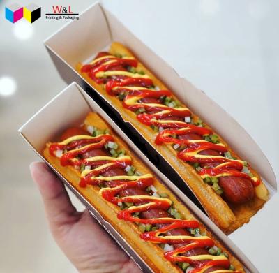 China Recycled Materials Folding Paper Food Grade Paper Hot Dog Box Hot Dog Tray for sale