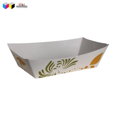 China Recyclable custom cheap logo printing food grade boat food paper tray for sale