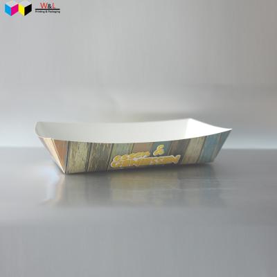 China Recyclable Custom Logo Printing Disposable Cardboard Food Store Confetti Boxes French Fries Boat Tray for sale