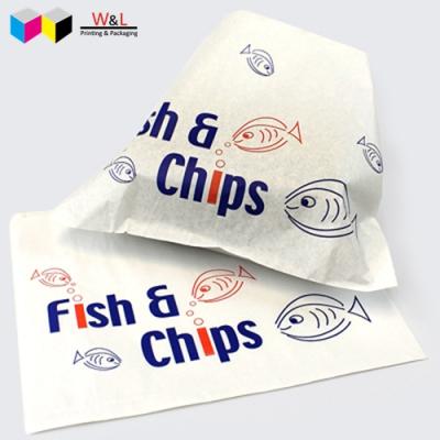 China Recyclable Food Grade Waterproof Paper Fish and Chips Paper Taco Food Bags PE Lining Paper Wrapping Bag for sale