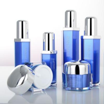 China Other blue cosmetic acylic jars and bottles 50g 50ml 120ml lotion pump with skin care packaging for sale