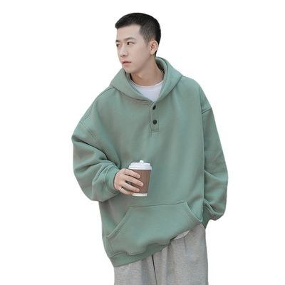 China 2021 Fashionable Autumn Winter New Loose Couple Anti-wrinkle Hoodie Buttons Style Men's Hoodie Pullover for sale