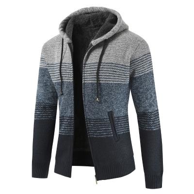 China Thick Hooded Anti-wrinkle Mens Sweater Men Color Block Stripe Cardigan Sweaters Jackets For Male for sale