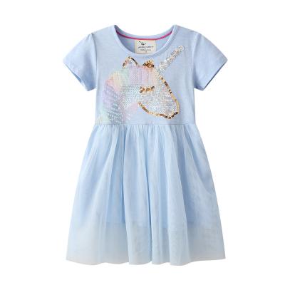 China Kids Clothing Breathable Baby Blue Knitted Dress Unicorn Sequin Casual Dresses For Girl for sale