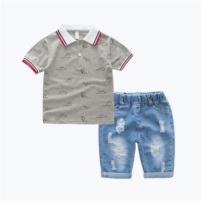 China Kids Casual Boy Summer Sportswear Set Toddler Boys Short Sleeve Polo Shirt And Blue Jean Denim Shorts Sets for sale