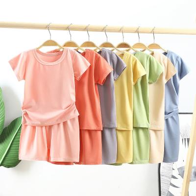 China 2021 Summer Breathable Children Clothes New Children's Modal Simple Casual T-shirt Shorts Suit Baby Loungewear Solid Two-Piece Sets for sale