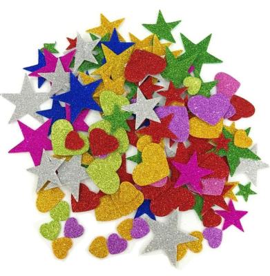 China Beautiful and Bright Stickers of Foam Glitter Self Adhesive Mini Heart Shapes and Stars for Kid's Arts Craft Supplies Greeting Cards Home Decoration for sale