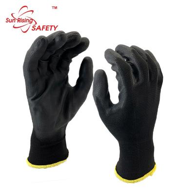 China SRSAFETY 13 Gauge Smooth Polyester Knitted Liner PU Palm Coated Work Gloves for sale