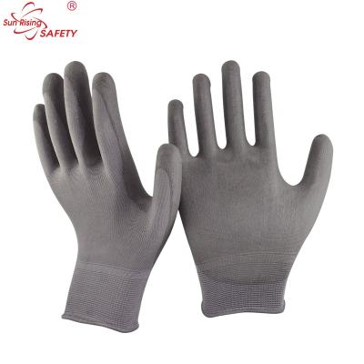 China Electronics Set SRSAFETY 13 Gauge Polyester Liner Coated Gray PU On Palm Gloves for sale