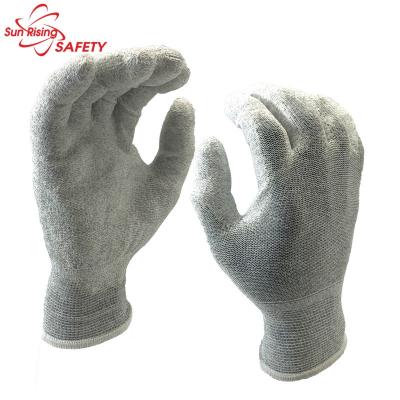 China SRSAFETY 13 gauge knitted carbon and nylon coated white PU on palm glove, ESD anti-interference for sale