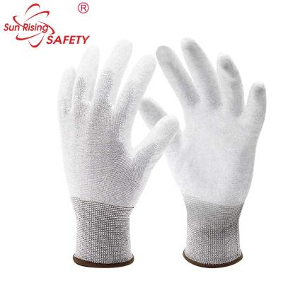 China Oil Resistant.Anti Cut SRSAFETY 13 Gauge Gray Nylon And Carbon Liner Coated PU White Palm Anti-Static Glove for sale