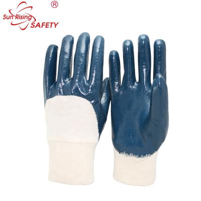 China SRSAFETY 3/4 Foam Nitrile Coated Workmanship Gloves Printed With Logo Heavy Duty Blue Nitrile China Working Gloves for sale