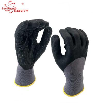 China Anti-slip and good grip SRSAFETY palm dots good grip foam nitrile coated gloves minor car maintenance glove for sale