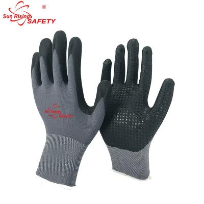 China Petroleum Industry SRSAFETY 15 GAUGE Nylon Micro Foam Liner / Safety Glove Nitrile Liquid Nitrile Nitrile Dotted for sale