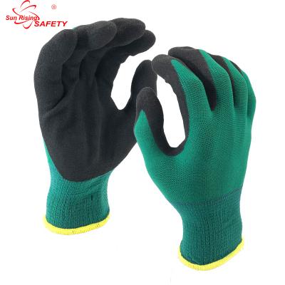 China Slip-resistance SRSAFETY 15 Gauge Green Nylon And Spandex Coating Coated Sandy Finish Nitrile NBR Glove Man EN388:4121X for sale