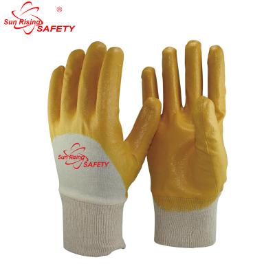 China Nitirle Dipped SRSAFETY Yellow Nitrile Glove With Interlock Or Cotton Liner Nitrile Gloves for sale