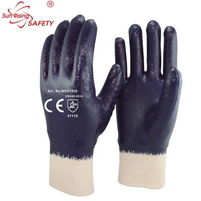 China SRSAFETY CE Durable Blue Nitrile Coated Glove Working Resistant Gloves for sale