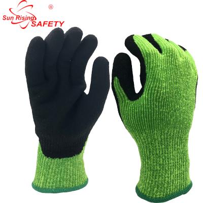 China Keep Warm And Provide High Cut Resistant SRsafety Winter Cut Glove 7 Gauge Coated Black Sponge Rubber On Palm Warm Glove for sale