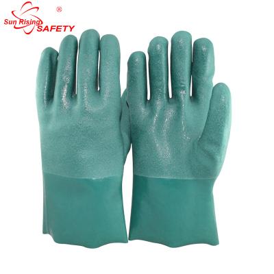 China SRSAFETY Best Chemical Longer PVC Dipped Safety Gloves/PVC Green Working Glove/PVC Dot Machine Gloves for sale