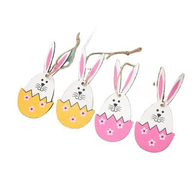 China Happy Easter Rabbit Bunny Wood Hanging Sign Lovely Home Decor Plaque with 2023 Wooden Easter Egg Hanger Decorations for sale