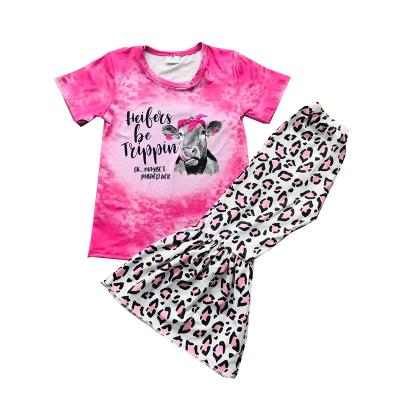 China Lovely cow print retro 0-16 years old flared pants children's suit summer new personalized T-shirt children's clothes for sale