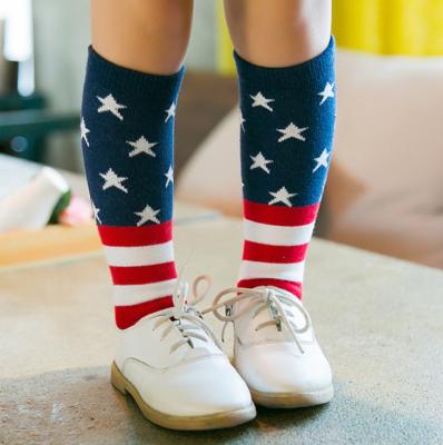 China Kids Baby Breathable Cotton Booties American Flag Knee High Hosiery Boots July 4th for sale