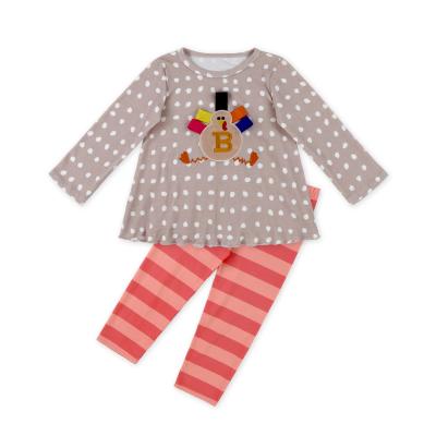 China Casual Boutique Baby Clothing Day Thanksgiving Girls Clothes Polka Dots Ruffle Turkey Top and Leg Warmers for sale