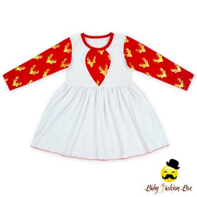 China Autumn and winter breathable elegant babies printed deer head Christmas dress simple design for baby for sale