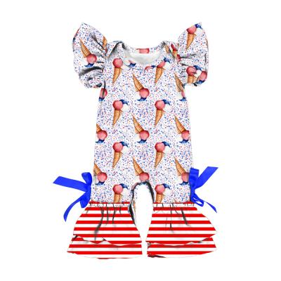 China 2LLY-188 New Arrival American Flag Style Snap Button Ear-Edge Regular Shorts Sleeves Babies Romper Overalls for sale