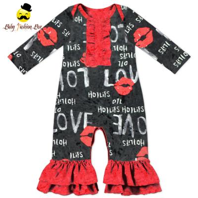 China Long Sleeve Valentine Day Kids Clothing Love Printed Long Sleeve Toddler Baby Newborn Ruffle Icing Velvet Romper Winter Overalls for sale