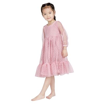 China Breathable Party Chiffon Tulle Sleeve Kids Layered Dress Polyester Girls Pink Dress for sale