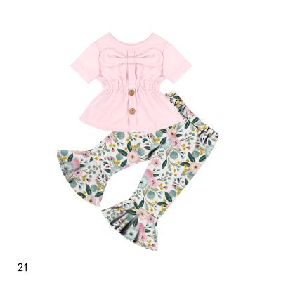 China TZ-268-YXL Vintage Summer Girl's Clothing Set Bell Bottom Boutique Clothing Set Korean Style Kids Clothing for sale