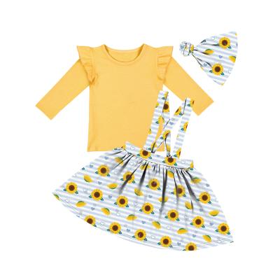 China Comfotable BQ-024-ZXN-04 O-Neck Print Sunflower Girls Worsted Dress Sets Long Sleeve Pattern Baby Yellow Set for sale