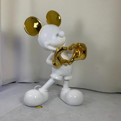 China Modern Artificial Pop Art Fiberglass Cartoon Mickey Mouse Sculpture For Home Decor Ornament Metal Crafts for sale