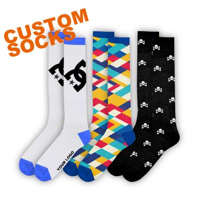 China OEM Custom Knee High Socks QUICK DRY Logo Printing Graphics Design Long Knee Length Socks For Women Custom Knee High Socks for sale