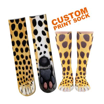 China QUICK DRY Custom Printed Women Socks Animal Paw Prints Design Leopard Print Socks for sale