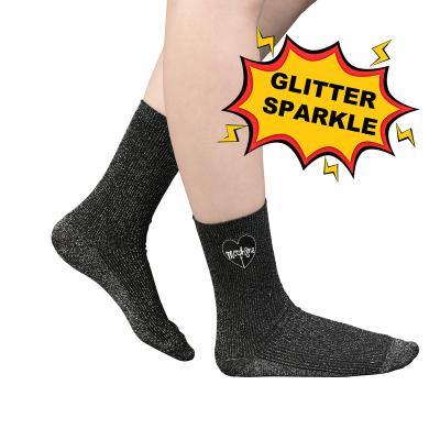 China Custom Personalized Splendid Metallic Silver Silk Shiny Sock Luxury QUICK DRY Gold Women Glitter Sparkle Sparkle Socks for sale