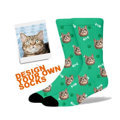 China QUICK DRY Custom Print Your Photo Pet Face Socks Custom Photo Nylon Print Face Cotton Cat Face Socks for sale